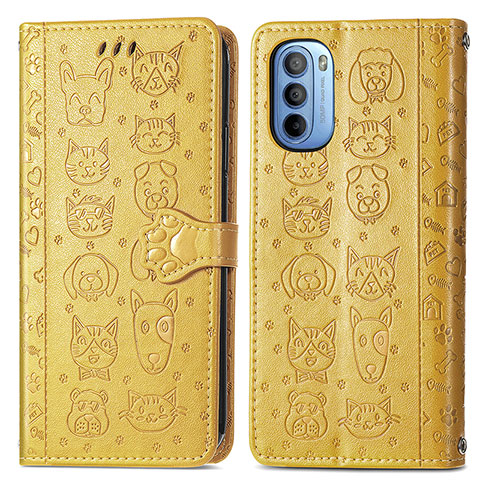 Funda de Cuero Cartera con Soporte Patron de Moda Carcasa S03D para Motorola Moto G31 Amarillo