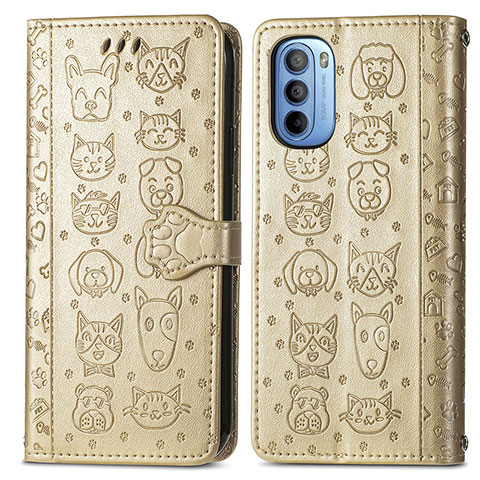 Funda de Cuero Cartera con Soporte Patron de Moda Carcasa S03D para Motorola Moto G31 Oro