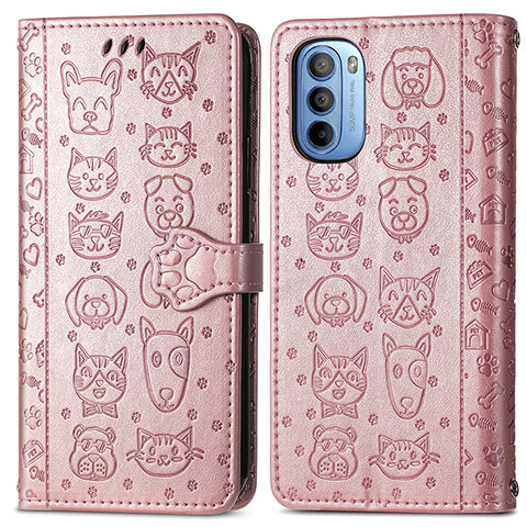 Funda de Cuero Cartera con Soporte Patron de Moda Carcasa S03D para Motorola Moto G31 Oro Rosa