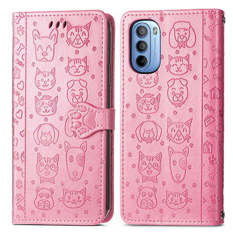 Funda de Cuero Cartera con Soporte Patron de Moda Carcasa S03D para Motorola Moto G31 Rosa