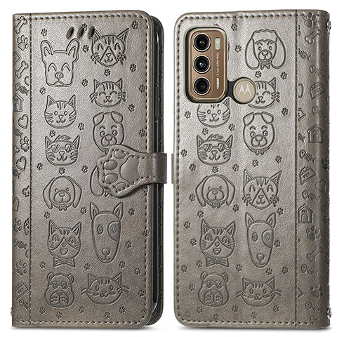 Funda de Cuero Cartera con Soporte Patron de Moda Carcasa S03D para Motorola Moto G40 Fusion Gris