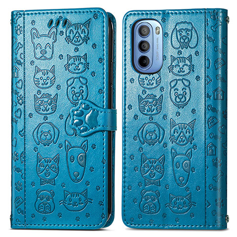 Funda de Cuero Cartera con Soporte Patron de Moda Carcasa S03D para Motorola Moto G41 Azul