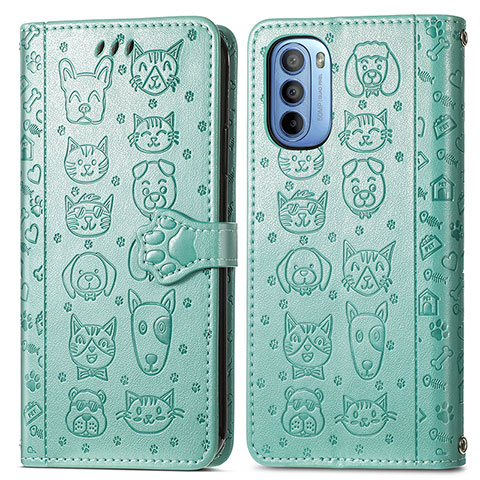 Funda de Cuero Cartera con Soporte Patron de Moda Carcasa S03D para Motorola Moto G41 Verde