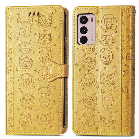 Funda de Cuero Cartera con Soporte Patron de Moda Carcasa S03D para Motorola Moto G42 Amarillo