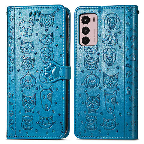 Funda de Cuero Cartera con Soporte Patron de Moda Carcasa S03D para Motorola Moto G42 Azul