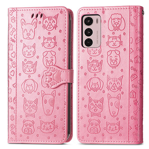 Funda de Cuero Cartera con Soporte Patron de Moda Carcasa S03D para Motorola Moto G42 Rosa