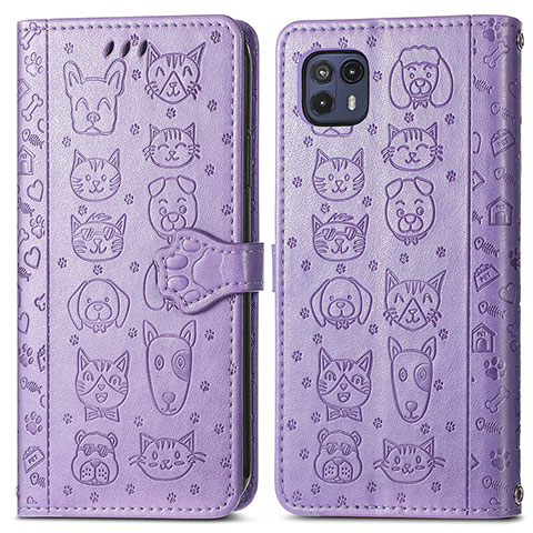 Funda de Cuero Cartera con Soporte Patron de Moda Carcasa S03D para Motorola Moto G50 5G Morado