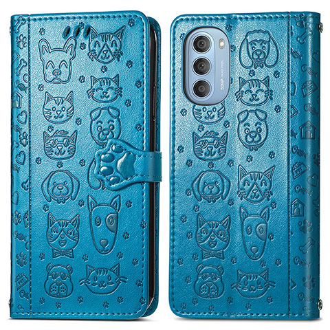 Funda de Cuero Cartera con Soporte Patron de Moda Carcasa S03D para Motorola Moto G51 5G Azul