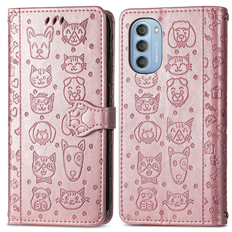 Funda de Cuero Cartera con Soporte Patron de Moda Carcasa S03D para Motorola Moto G51 5G Oro Rosa