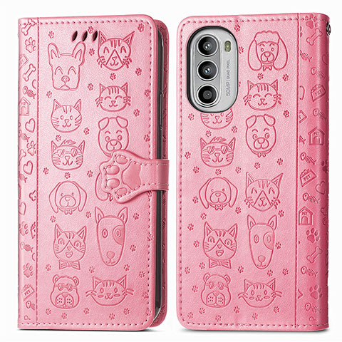 Funda de Cuero Cartera con Soporte Patron de Moda Carcasa S03D para Motorola Moto G52j 5G Rosa