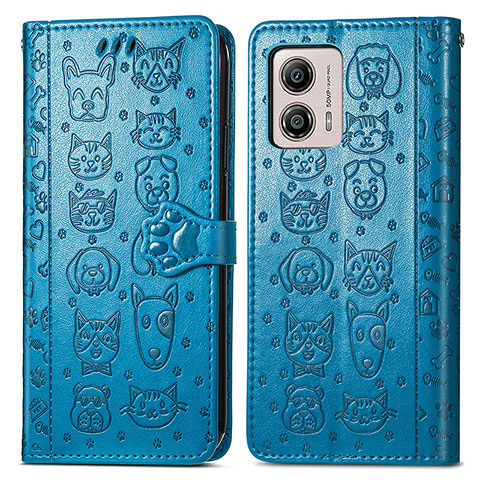 Funda de Cuero Cartera con Soporte Patron de Moda Carcasa S03D para Motorola Moto G53 5G Azul