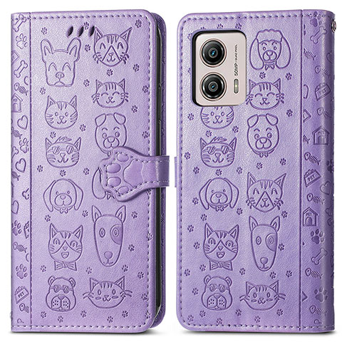 Funda de Cuero Cartera con Soporte Patron de Moda Carcasa S03D para Motorola Moto G53 5G Morado