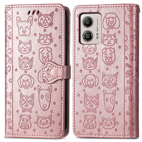 Funda de Cuero Cartera con Soporte Patron de Moda Carcasa S03D para Motorola Moto G53 5G Oro Rosa