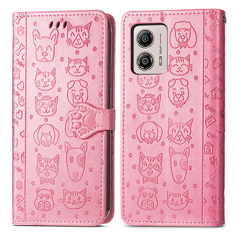 Funda de Cuero Cartera con Soporte Patron de Moda Carcasa S03D para Motorola Moto G53 5G Rosa