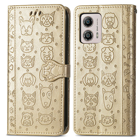 Funda de Cuero Cartera con Soporte Patron de Moda Carcasa S03D para Motorola Moto G53j 5G Oro