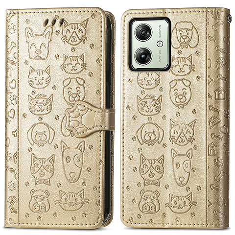 Funda de Cuero Cartera con Soporte Patron de Moda Carcasa S03D para Motorola Moto G54 5G Oro