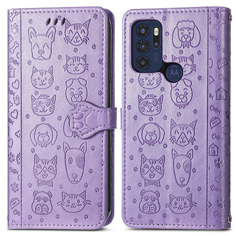 Funda de Cuero Cartera con Soporte Patron de Moda Carcasa S03D para Motorola Moto G60s Morado