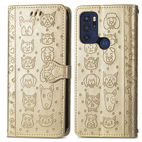 Funda de Cuero Cartera con Soporte Patron de Moda Carcasa S03D para Motorola Moto G60s Oro