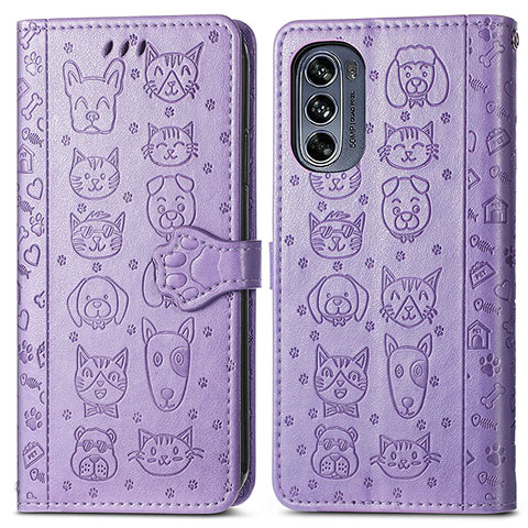 Funda de Cuero Cartera con Soporte Patron de Moda Carcasa S03D para Motorola Moto G62 5G Morado