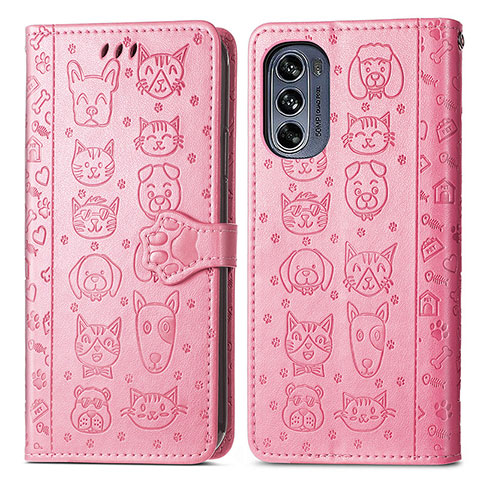 Funda de Cuero Cartera con Soporte Patron de Moda Carcasa S03D para Motorola Moto G62 5G Rosa