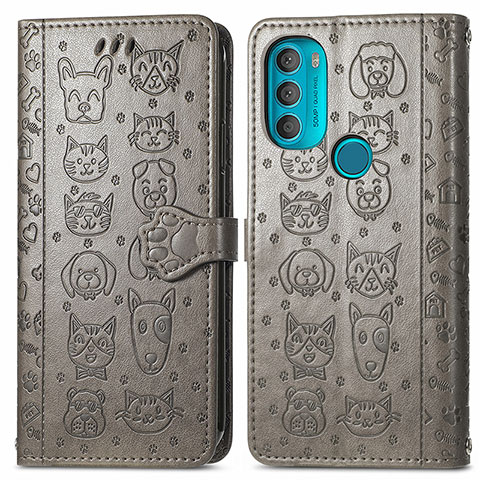 Funda de Cuero Cartera con Soporte Patron de Moda Carcasa S03D para Motorola Moto G71 5G Gris