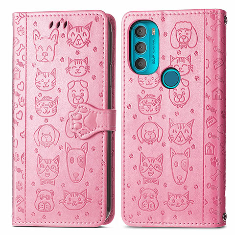 Funda de Cuero Cartera con Soporte Patron de Moda Carcasa S03D para Motorola Moto G71 5G Rosa