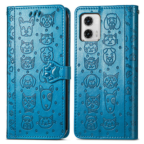 Funda de Cuero Cartera con Soporte Patron de Moda Carcasa S03D para Motorola Moto G73 5G Azul