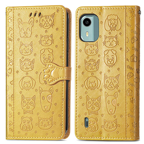 Funda de Cuero Cartera con Soporte Patron de Moda Carcasa S03D para Nokia C12 Amarillo