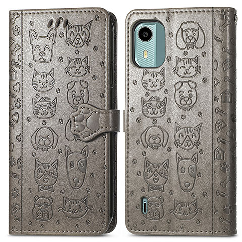 Funda de Cuero Cartera con Soporte Patron de Moda Carcasa S03D para Nokia C12 Plus Gris