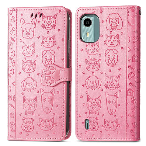 Funda de Cuero Cartera con Soporte Patron de Moda Carcasa S03D para Nokia C12 Plus Rosa