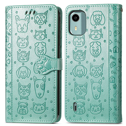 Funda de Cuero Cartera con Soporte Patron de Moda Carcasa S03D para Nokia C12 Plus Verde