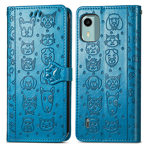 Funda de Cuero Cartera con Soporte Patron de Moda Carcasa S03D para Nokia C12 Pro Azul