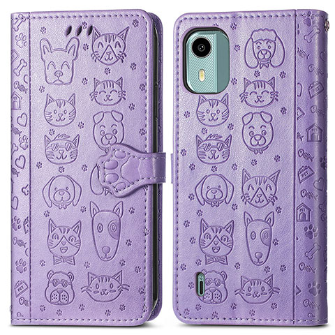 Funda de Cuero Cartera con Soporte Patron de Moda Carcasa S03D para Nokia C12 Pro Morado