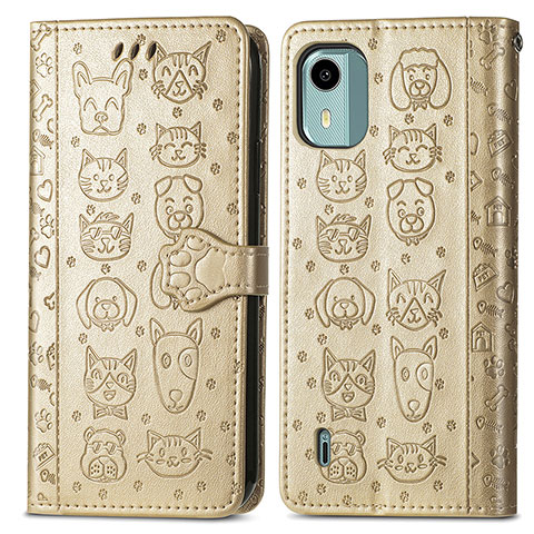 Funda de Cuero Cartera con Soporte Patron de Moda Carcasa S03D para Nokia C12 Pro Oro