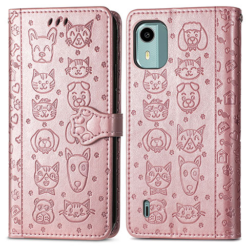 Funda de Cuero Cartera con Soporte Patron de Moda Carcasa S03D para Nokia C12 Pro Oro Rosa