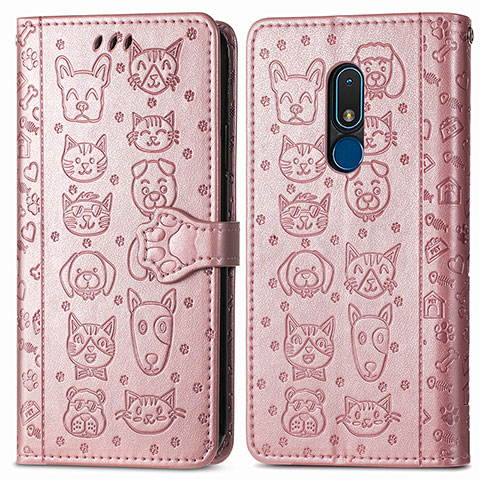 Funda de Cuero Cartera con Soporte Patron de Moda Carcasa S03D para Nokia C3 Oro Rosa