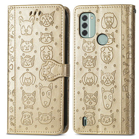 Funda de Cuero Cartera con Soporte Patron de Moda Carcasa S03D para Nokia C31 Oro