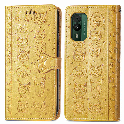 Funda de Cuero Cartera con Soporte Patron de Moda Carcasa S03D para Nokia XR21 Amarillo