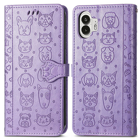 Funda de Cuero Cartera con Soporte Patron de Moda Carcasa S03D para Nothing Phone 2 Morado