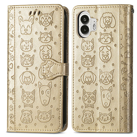 Funda de Cuero Cartera con Soporte Patron de Moda Carcasa S03D para Nothing Phone 2 Oro