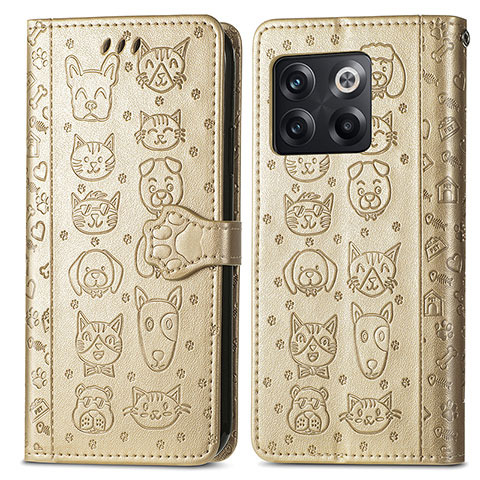 Funda de Cuero Cartera con Soporte Patron de Moda Carcasa S03D para OnePlus 10T 5G Oro