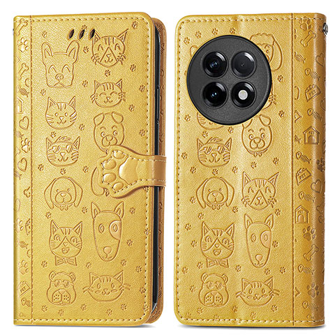 Funda de Cuero Cartera con Soporte Patron de Moda Carcasa S03D para OnePlus 11R 5G Amarillo