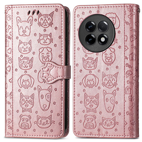 Funda de Cuero Cartera con Soporte Patron de Moda Carcasa S03D para OnePlus 11R 5G Oro Rosa