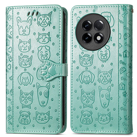 Funda de Cuero Cartera con Soporte Patron de Moda Carcasa S03D para OnePlus 11R 5G Verde