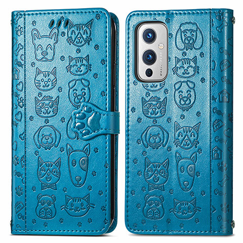 Funda de Cuero Cartera con Soporte Patron de Moda Carcasa S03D para OnePlus 9 5G Azul