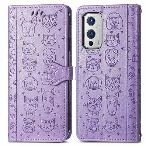 Funda de Cuero Cartera con Soporte Patron de Moda Carcasa S03D para OnePlus 9 5G Morado