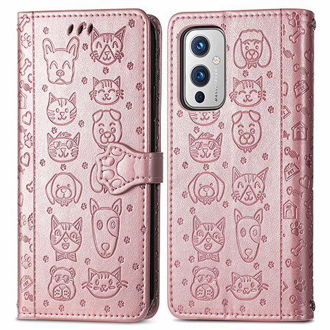 Funda de Cuero Cartera con Soporte Patron de Moda Carcasa S03D para OnePlus 9 5G Oro Rosa