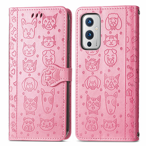 Funda de Cuero Cartera con Soporte Patron de Moda Carcasa S03D para OnePlus 9 5G Rosa