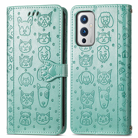 Funda de Cuero Cartera con Soporte Patron de Moda Carcasa S03D para OnePlus 9 5G Verde