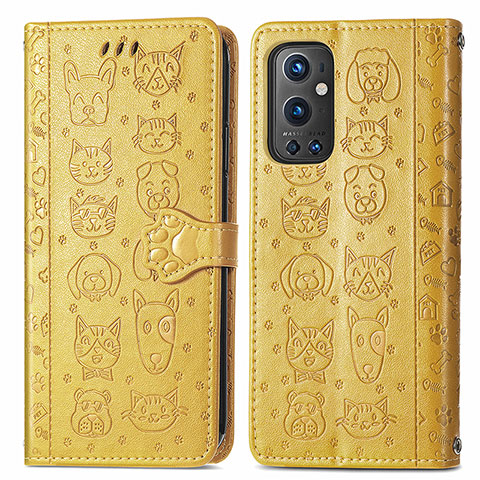 Funda de Cuero Cartera con Soporte Patron de Moda Carcasa S03D para OnePlus 9 Pro 5G Amarillo